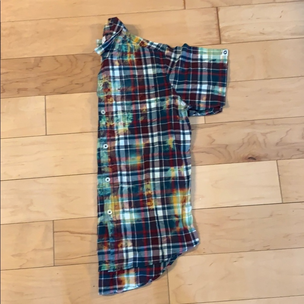 Short sleeve distressed flannel